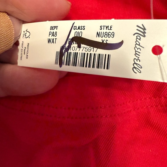 Madewell Side Cinch Puff Sleeve Tee Shirt NWT XS Red 100% Cotton - Picture 10 of 10